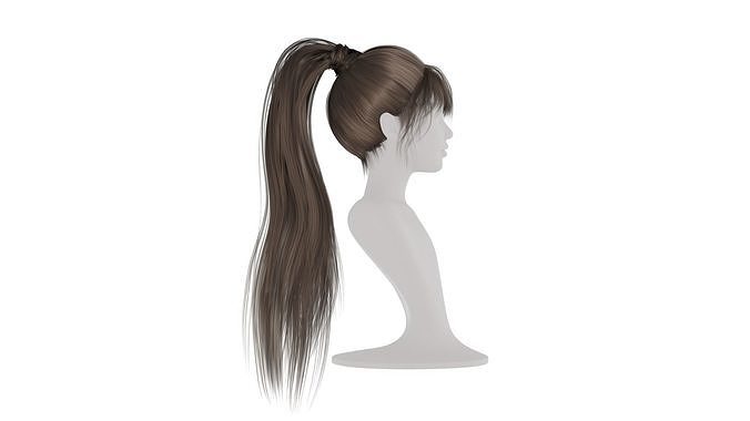 Realistic Woman high ponytail long Hair Style Low-poly 3D model