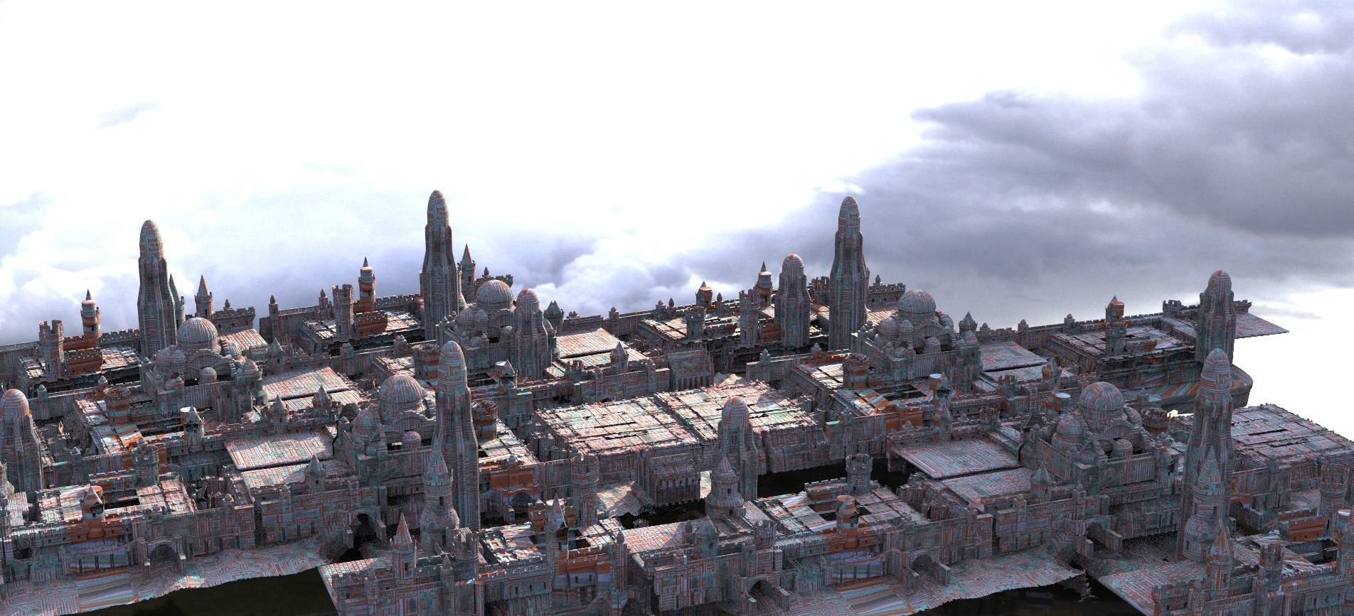 Sci fi city Blocks with Domes  3D model_1