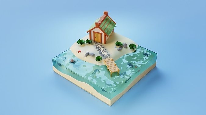 House on the island Low-poly 3D model