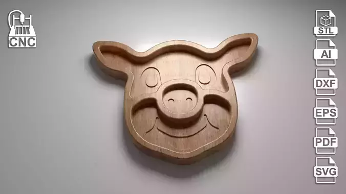 Piggy Tray- 3D STL file and vector files for CNC