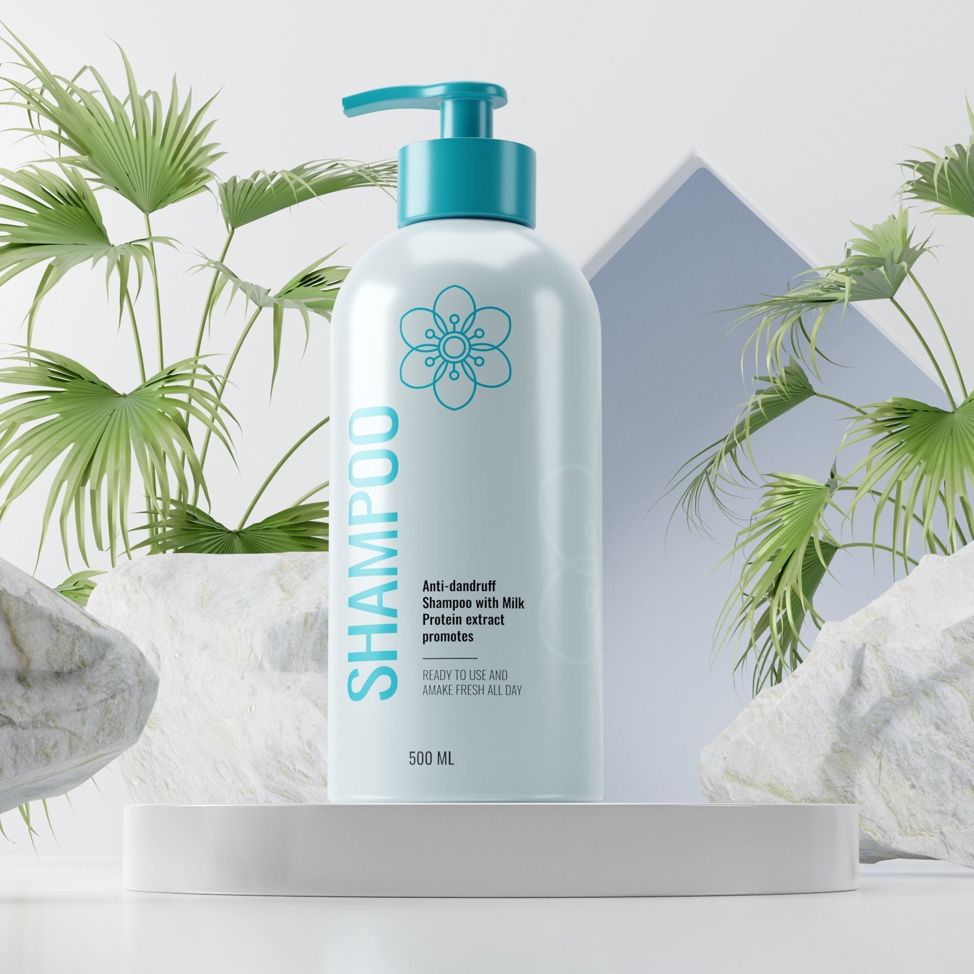 Premium Shampoo Packaging with Nature Podium Texture_3