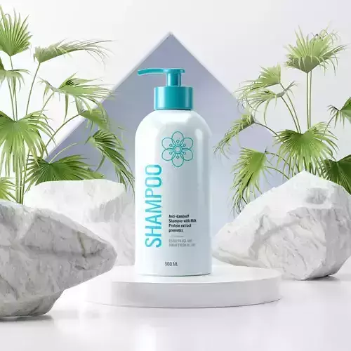 Premium Shampoo Packaging with Nature Podium Texture