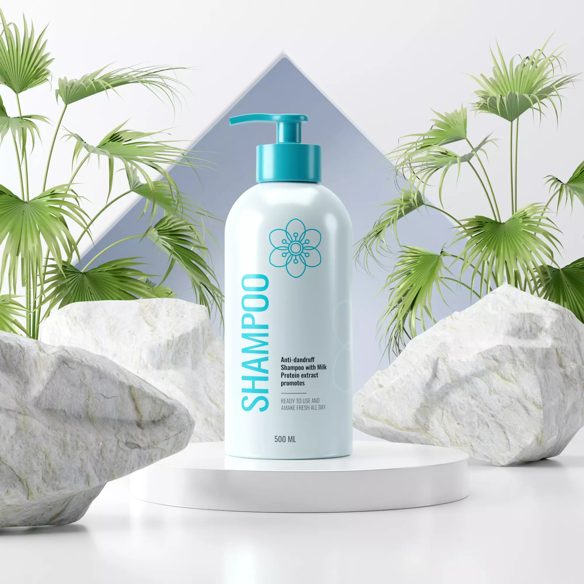 Premium Shampoo Packaging with Nature Podium Texture_0