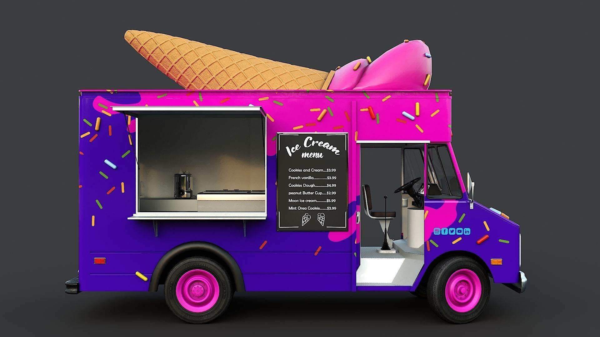 Step Van Ice Cream Low-poly 3D model_11