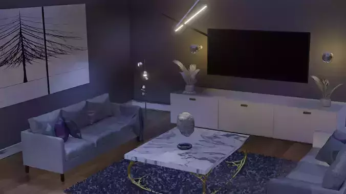 THE ROOM living with furniture and tv