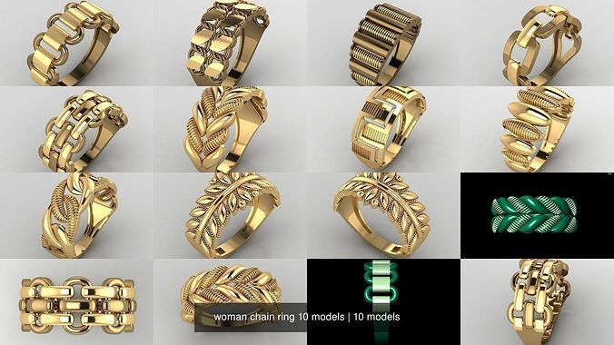 woman chain ring 10 models 3D Model Collection