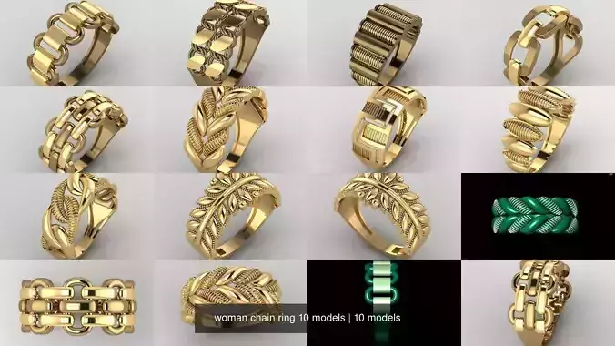 woman chain ring 10 models 3D Model Collection
