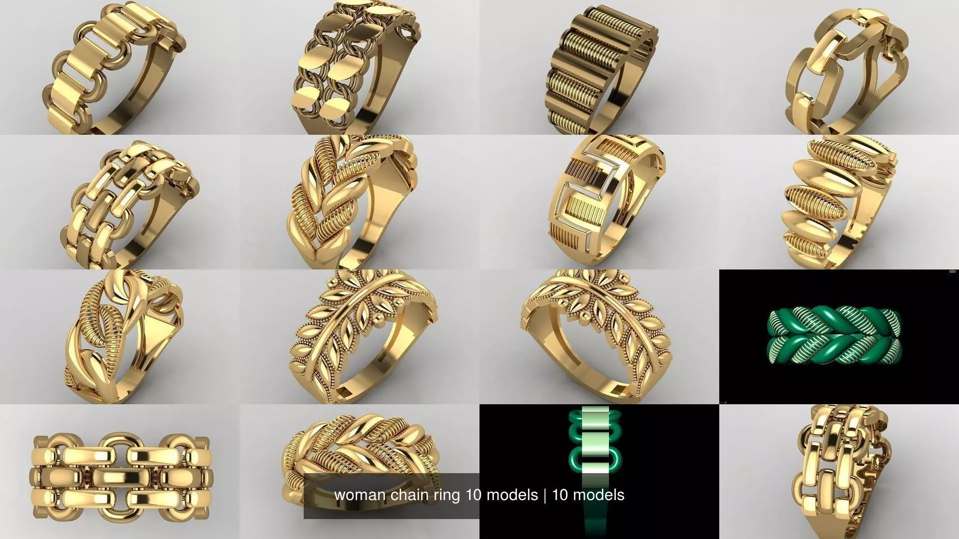 woman chain ring 10 models 3D Model Collection_0
