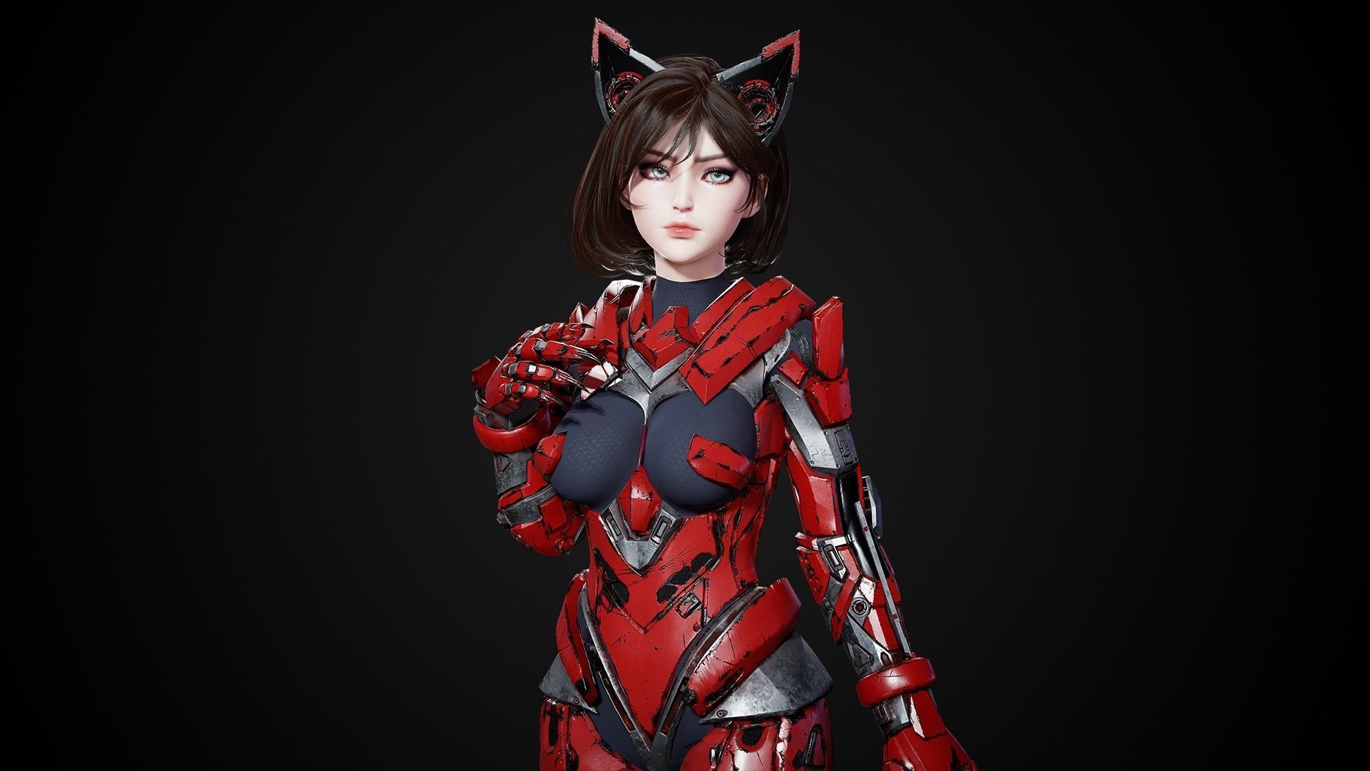 Cosmo Cat Girl - Game Ready Low-poly 3D model_8