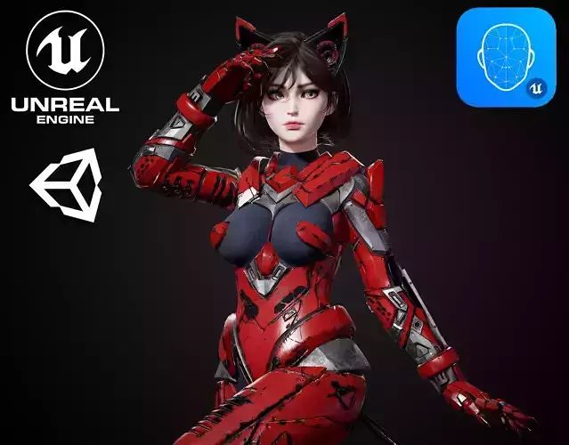 Cosmo Cat Girl - Game Ready Low-poly 3D model