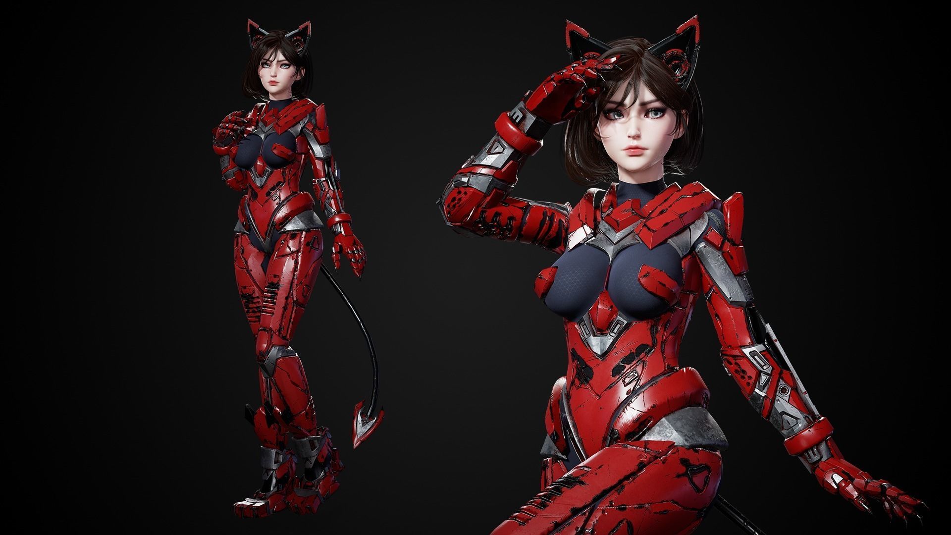 Cosmo Cat Girl - Game Ready Low-poly 3D model_4