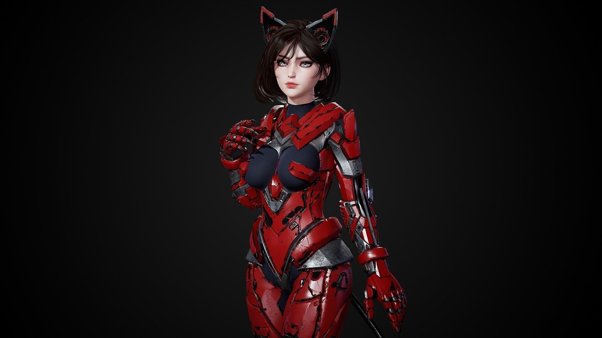 Cosmo Cat Girl - Game Ready Low-poly 3D model_12