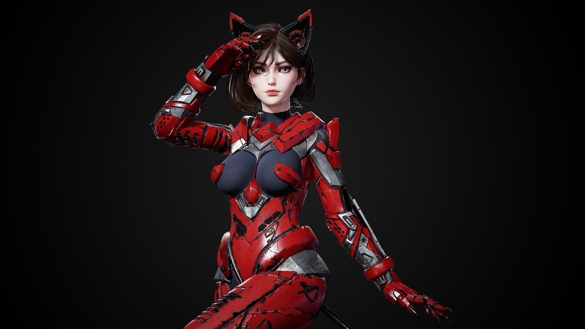 Cosmo Cat Girl - Game Ready Low-poly 3D model_13