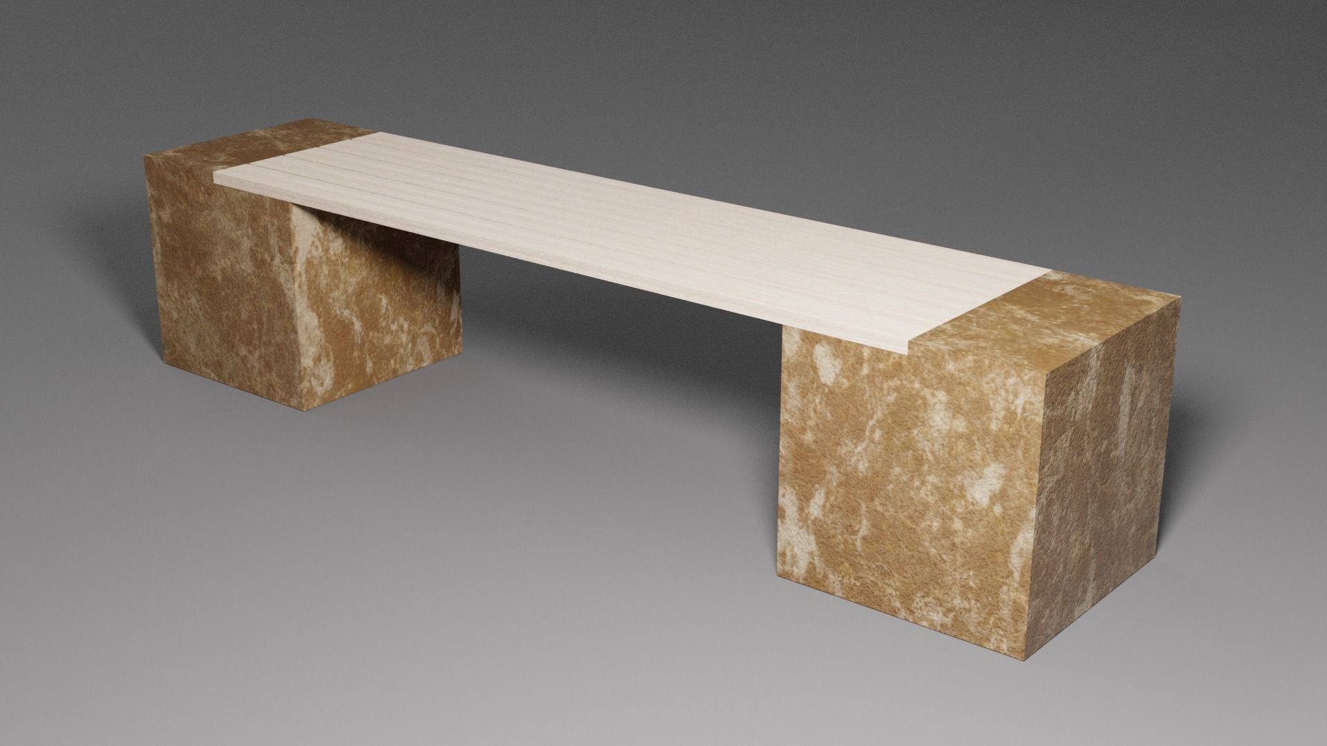 Bench made of wood and marble Low-poly 3D model_2