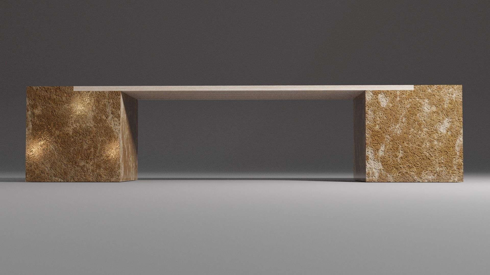 Bench made of wood and marble Low-poly 3D model_3
