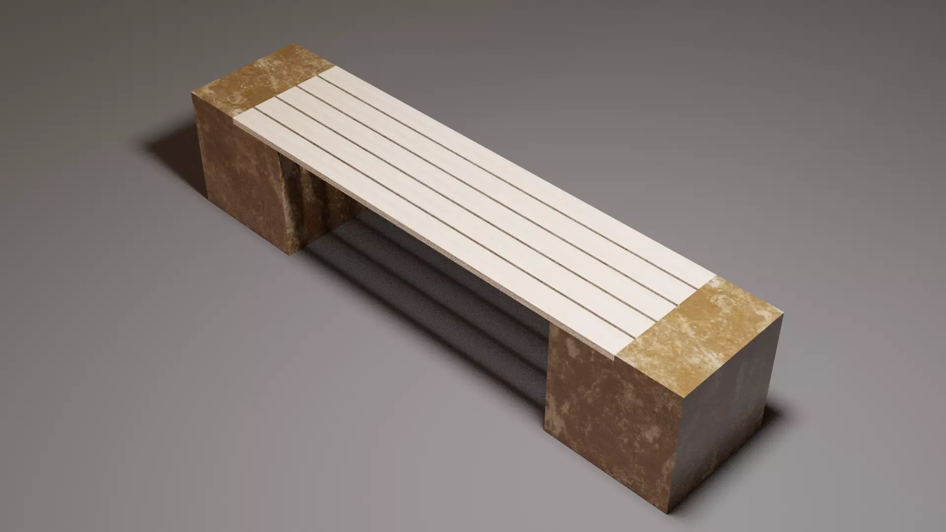 Bench made of wood and marble Low-poly 3D model_0