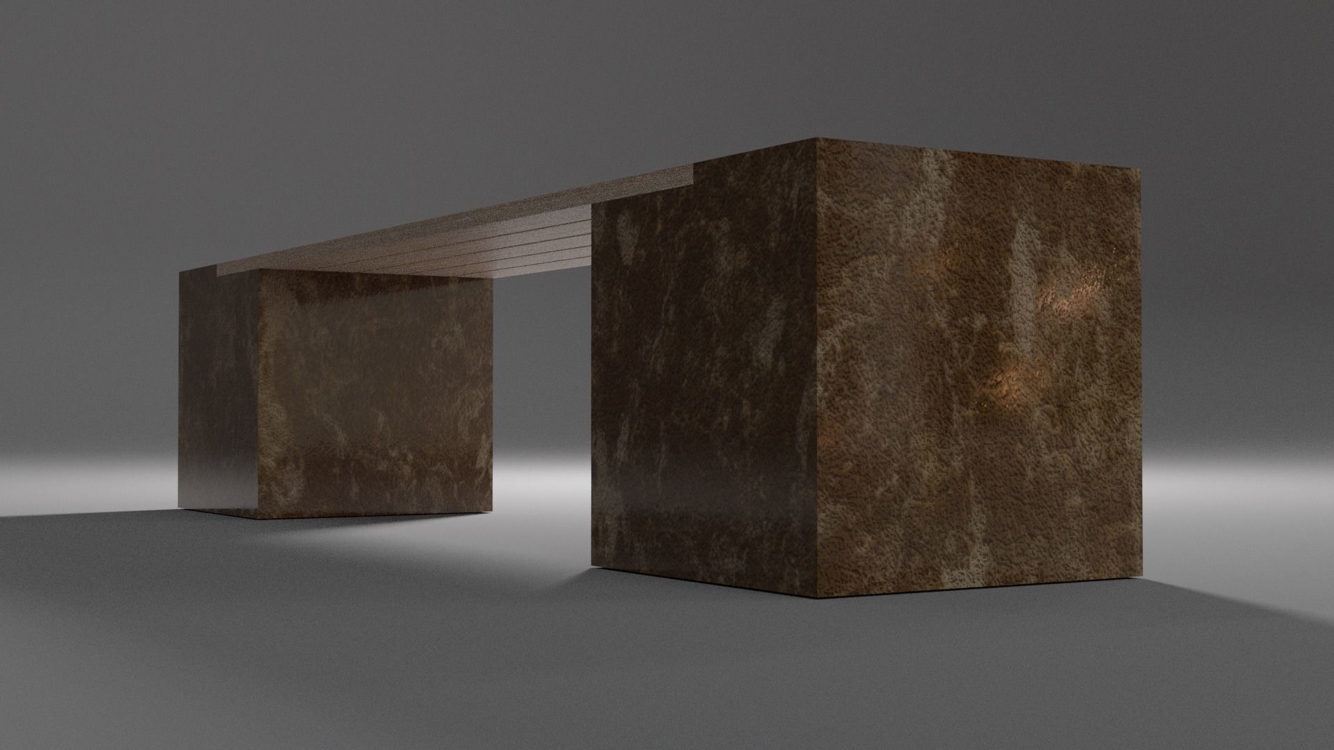 Bench made of wood and marble Low-poly 3D model_1