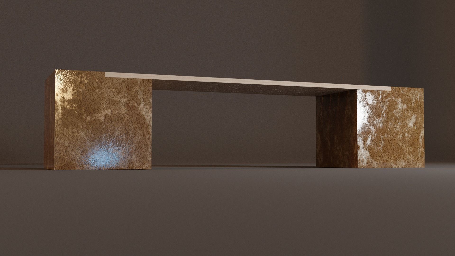 Bench made of wood and marble Low-poly 3D model_4
