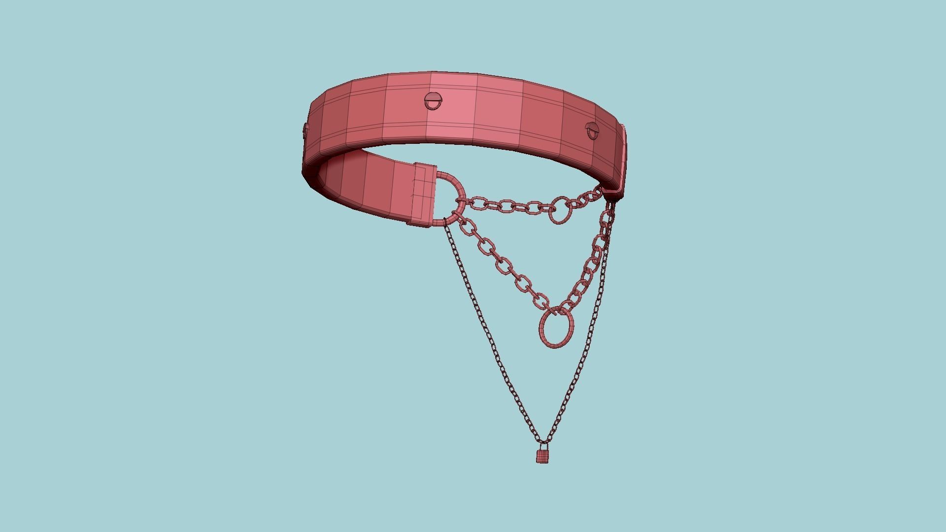 Choker Collar C07 Gold - Character Design Punk Gothic Low-poly 3D model_15