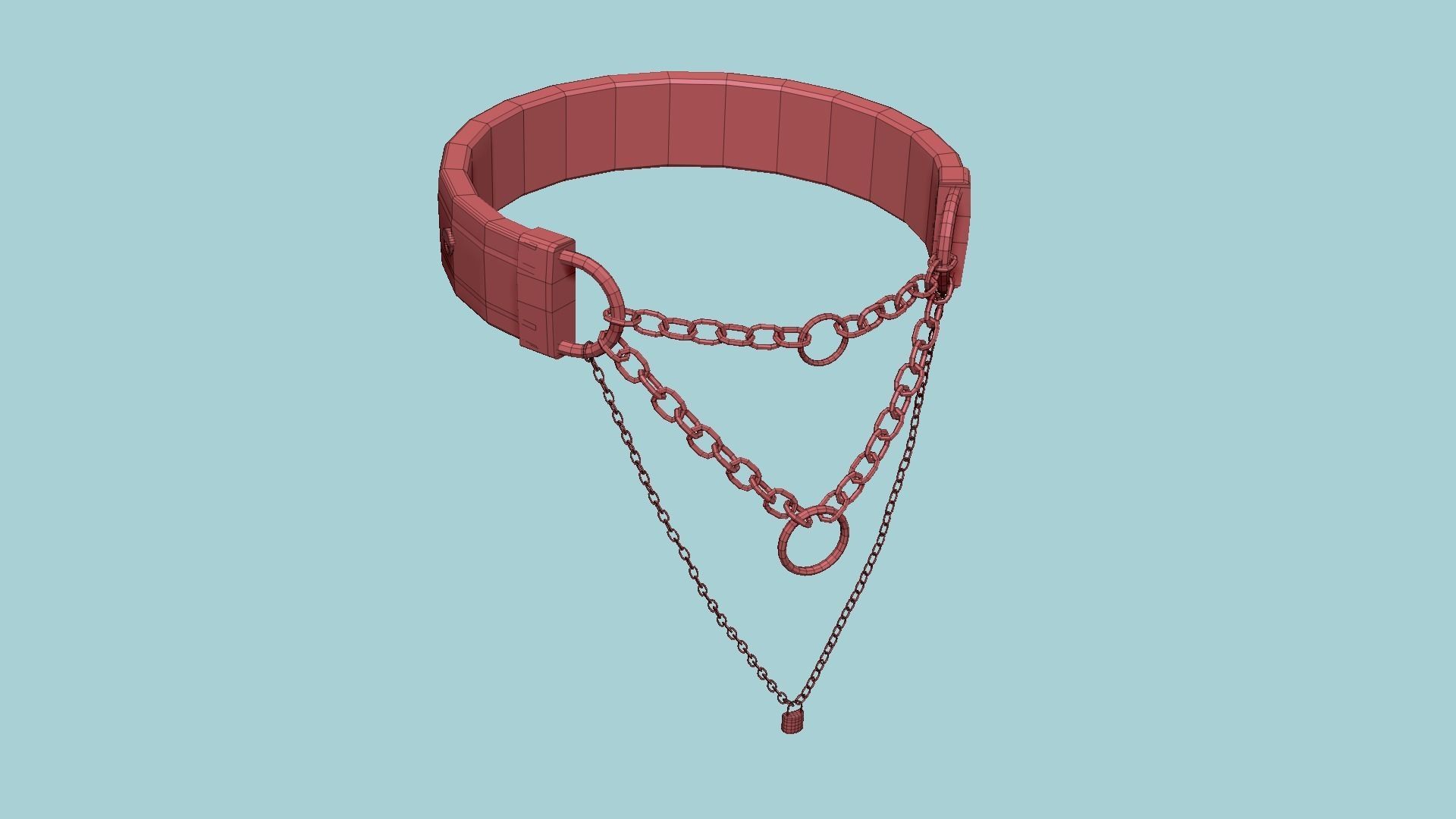 Choker Collar C07 Gold - Character Design Punk Gothic Low-poly 3D model_12