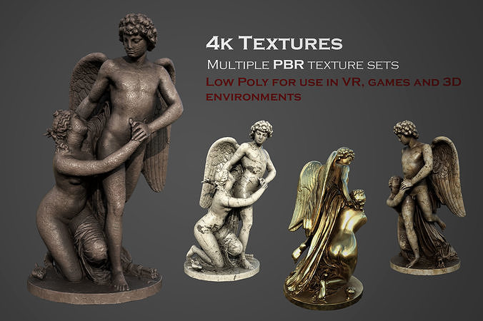 Amor and Psyche statue  Low-poly 3D model