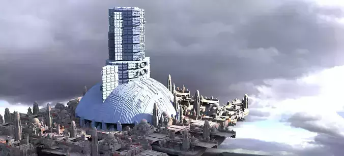 Sci-Fi Senators Building variation with city bellow 3D model