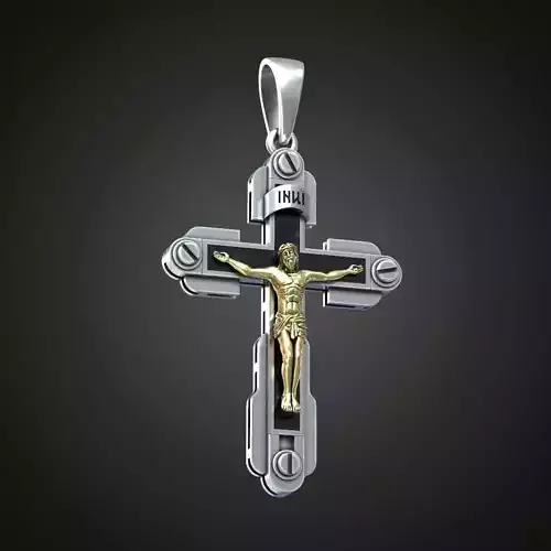 Orthodox Cross with Wood Bolts and Detailed Jesus Christ 3D print model
