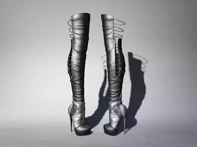 Leather Boots 3D Grey 1 Low-poly 3D model