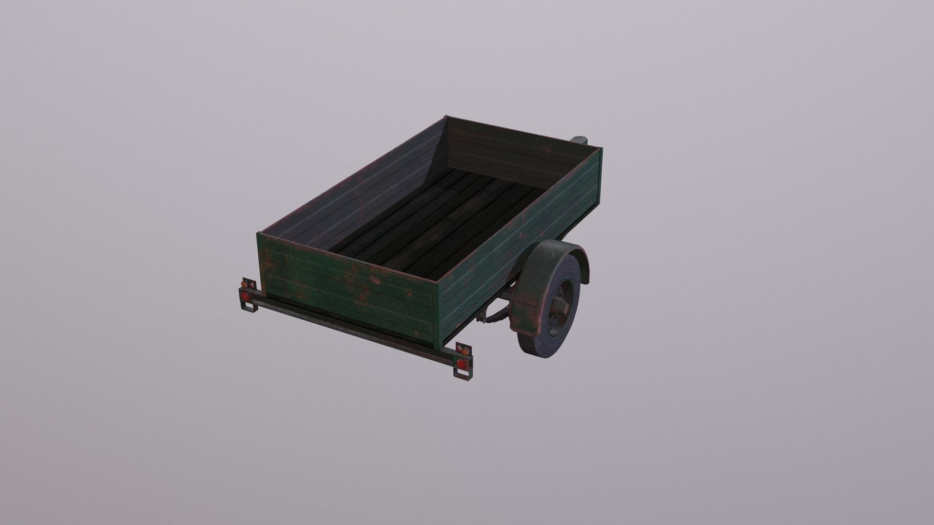 Trailer wooden wagon with wheels Low-poly 3D model_4