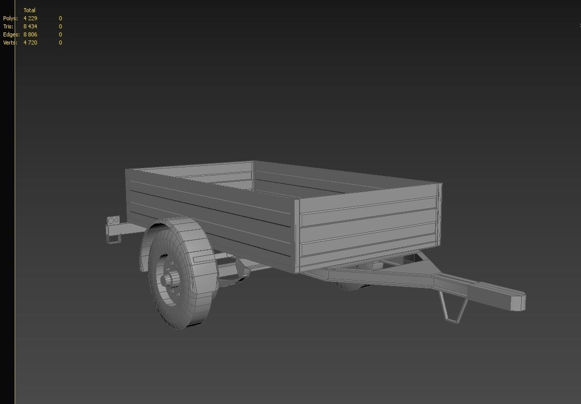 Trailer wooden wagon with wheels Low-poly 3D model_8