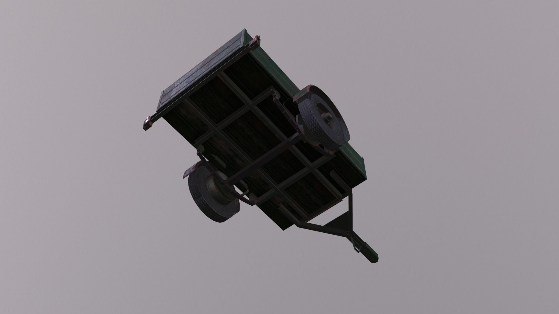 Trailer wooden wagon with wheels Low-poly 3D model_5