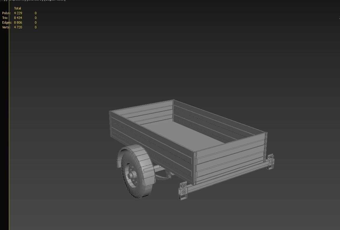Trailer wooden wagon with wheels Low-poly 3D model_7
