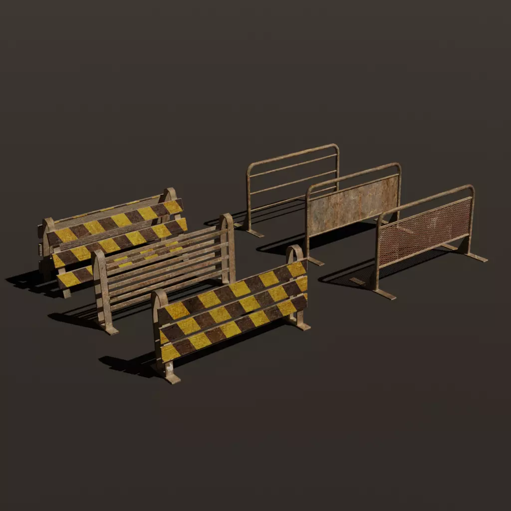 street old rusty fences - gameready Low-poly 3D model_0
