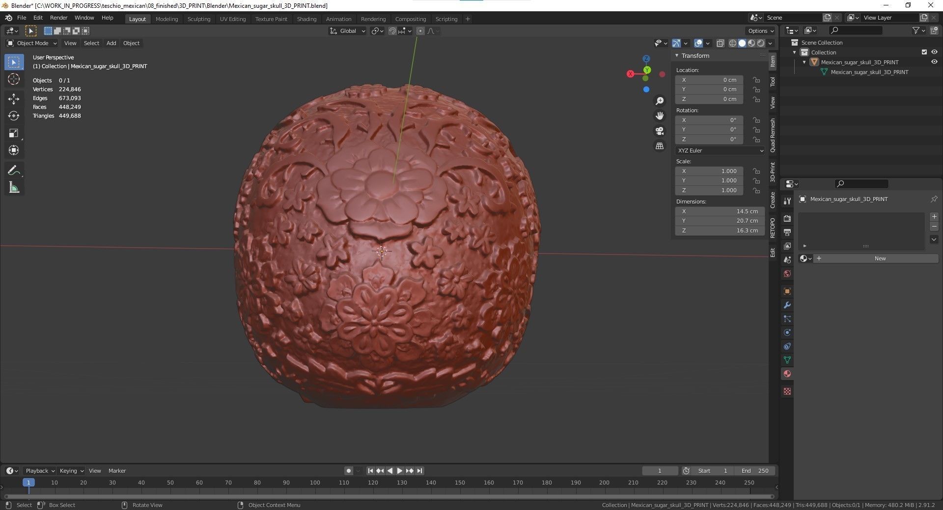 Mexican ethnic sugar skull 3D print model_8