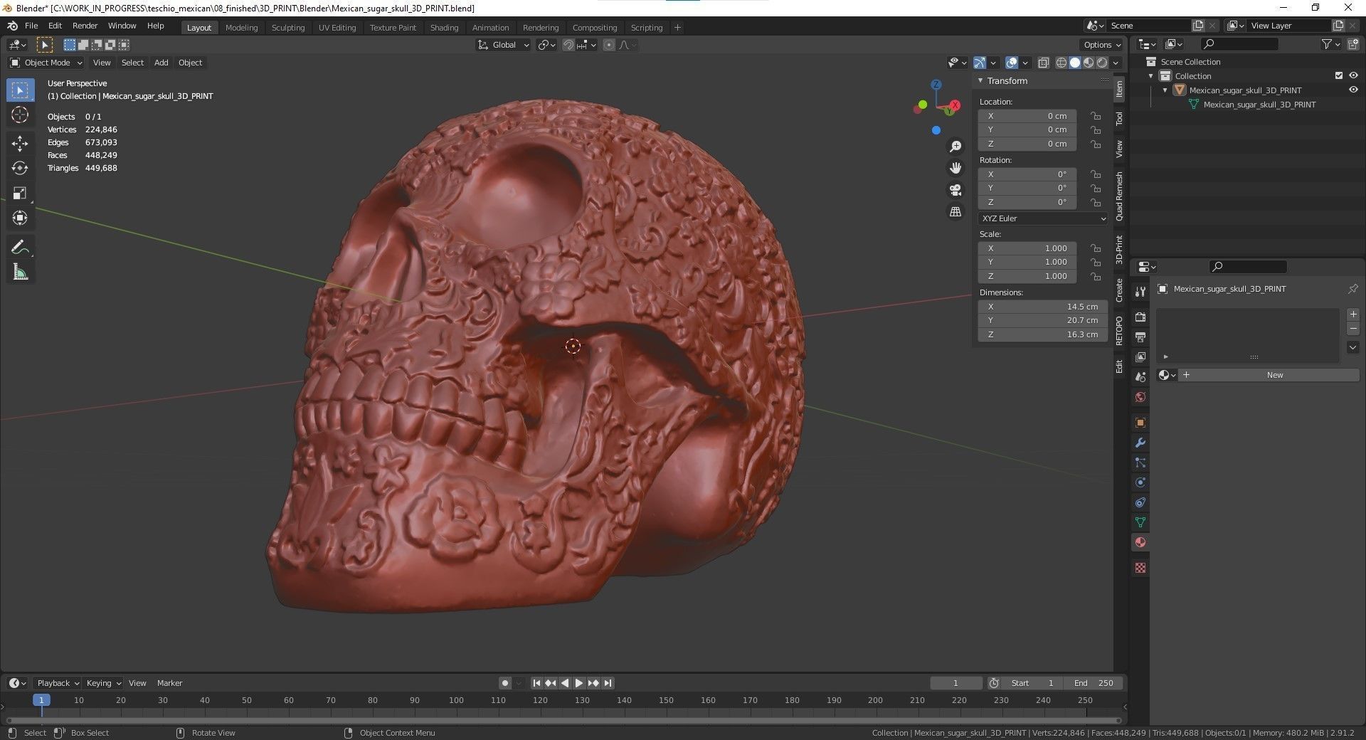 Mexican ethnic sugar skull 3D print model_5