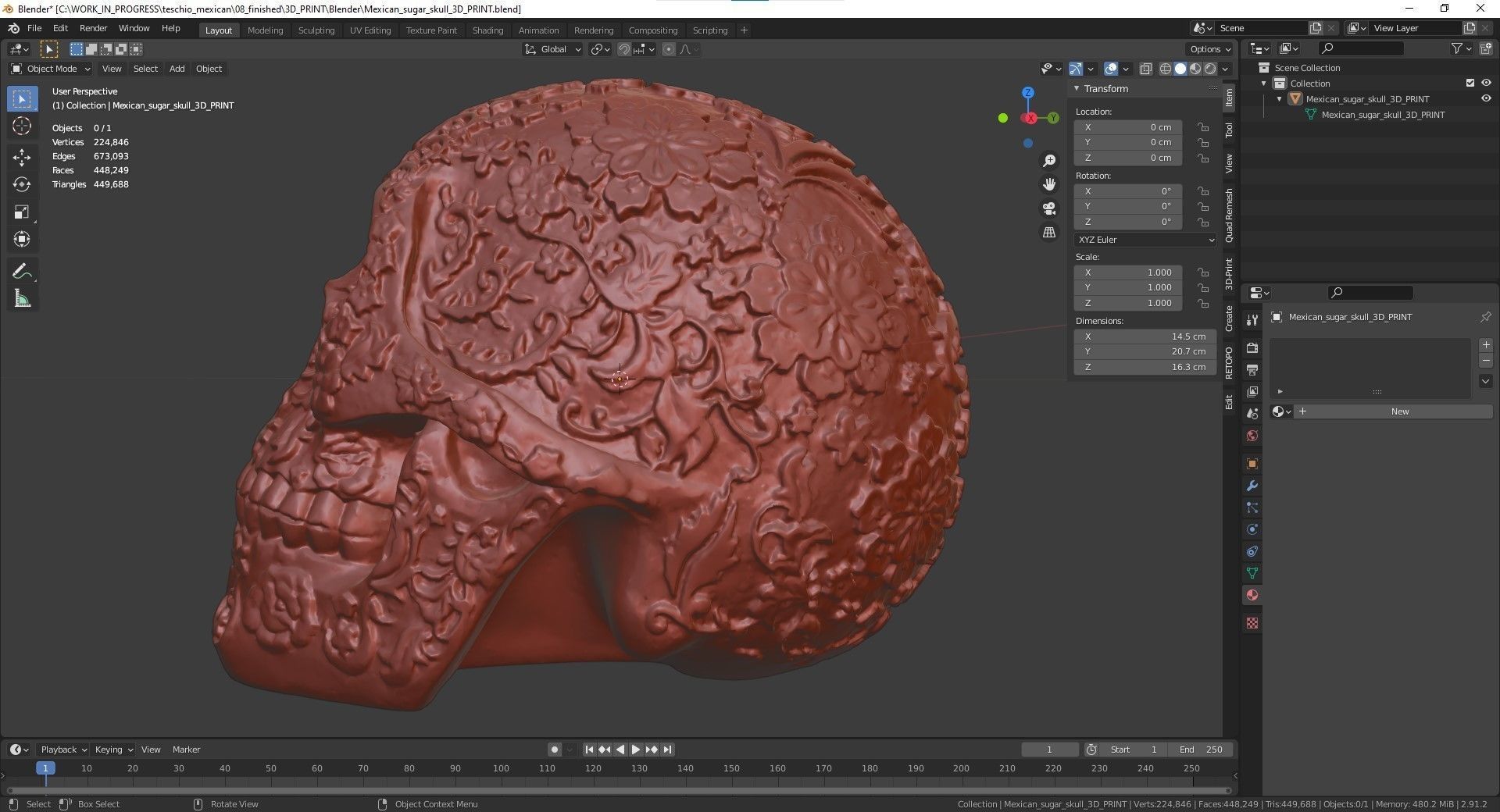 Mexican ethnic sugar skull 3D print model_6