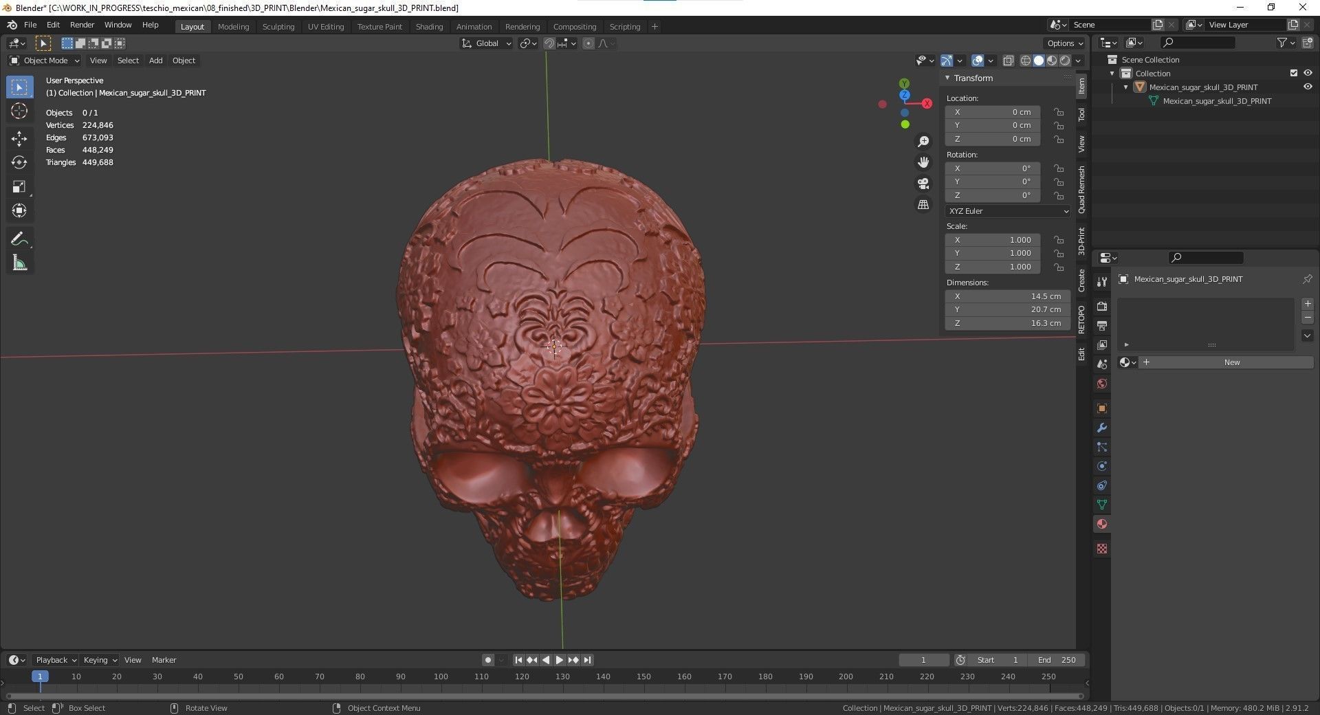 Mexican ethnic sugar skull 3D print model_4