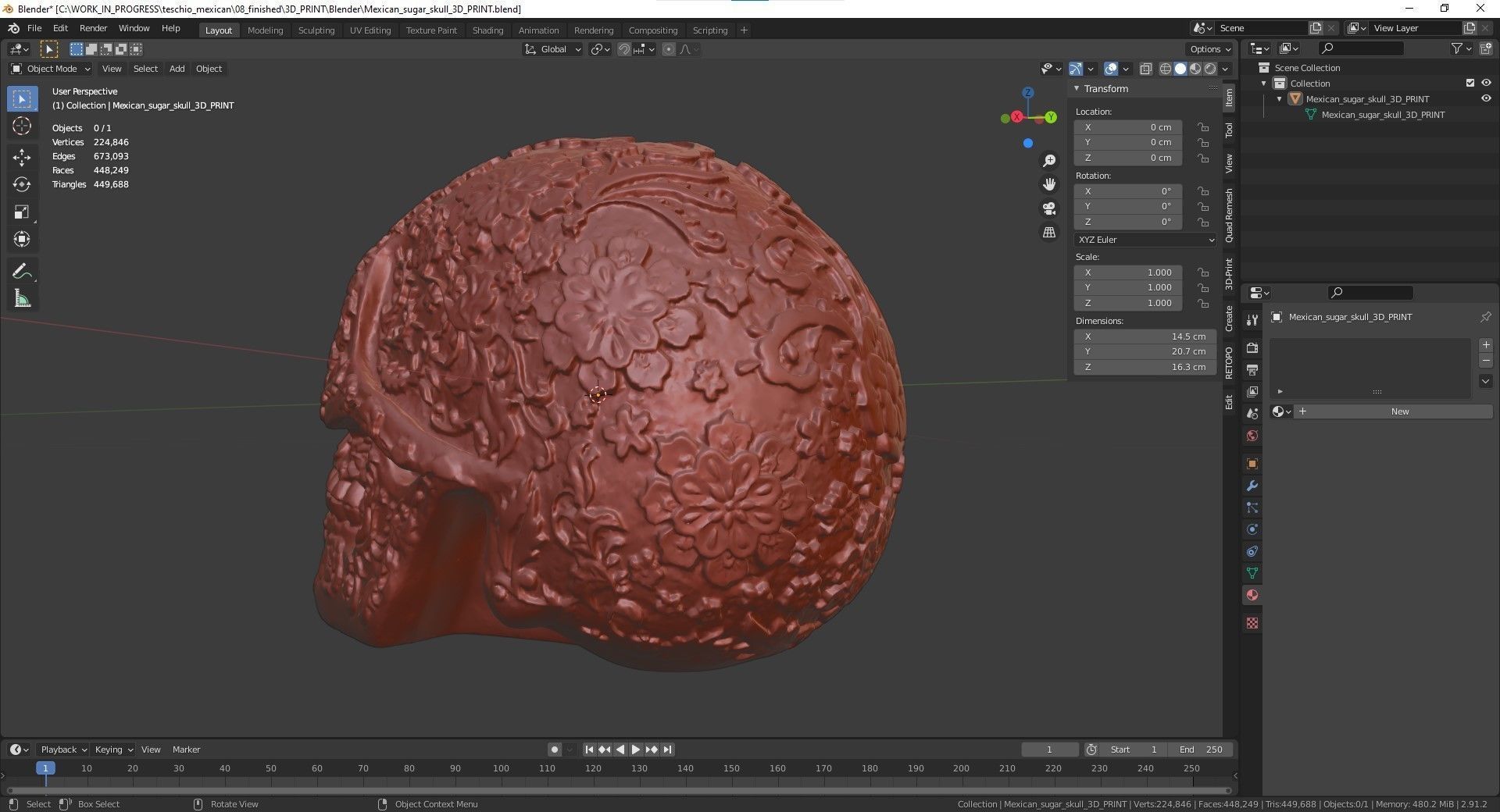 Mexican ethnic sugar skull 3D print model_7