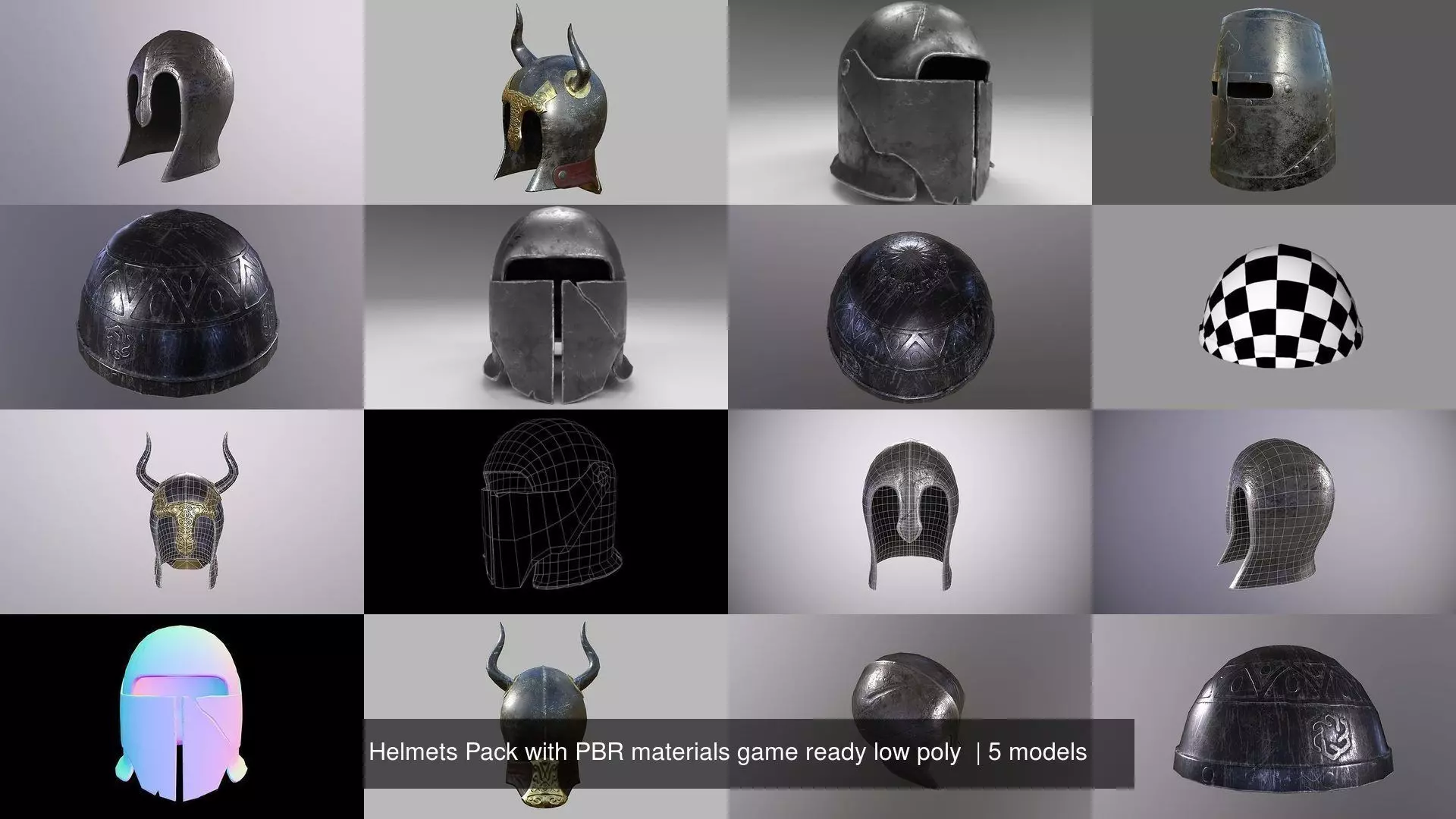 Helmets Pack with PBR materials game ready low poly 3D Model Collection_0