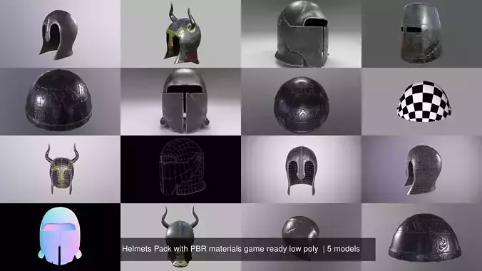 Helmets Pack with PBR materials game ready low poly  3D Model Collection