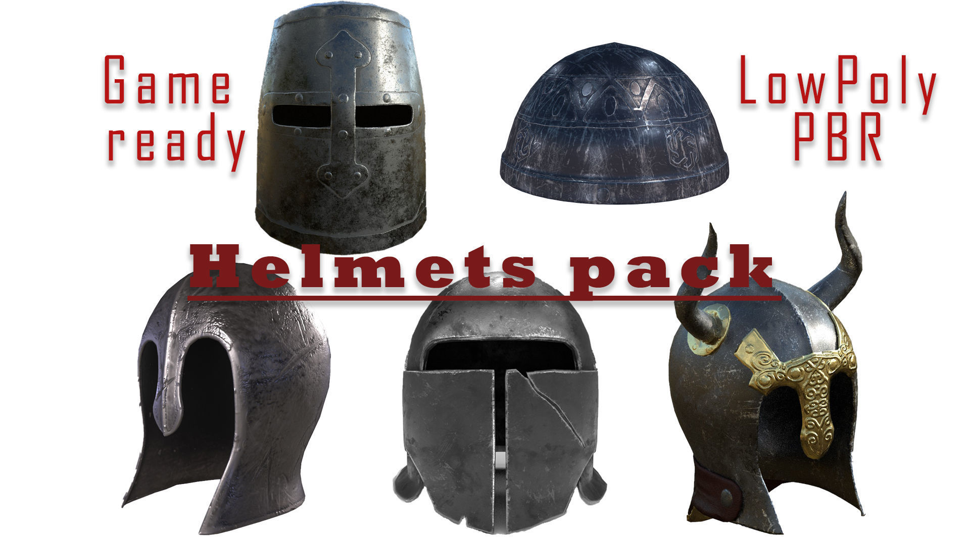 Helmets Pack with PBR materials game ready low poly 3D Model Collection_18