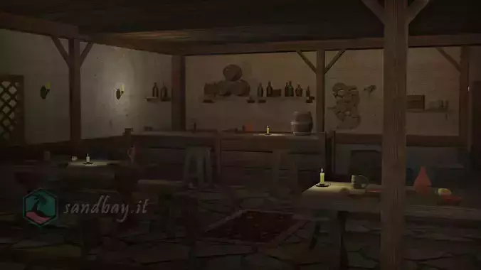 Medieval tavern inn props pack - 50 plus items collection Low-poly 3D model