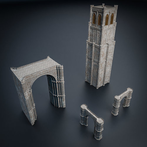 GOTHIC CASTLE BRIDGE MODULAR Low-poly 3D model
