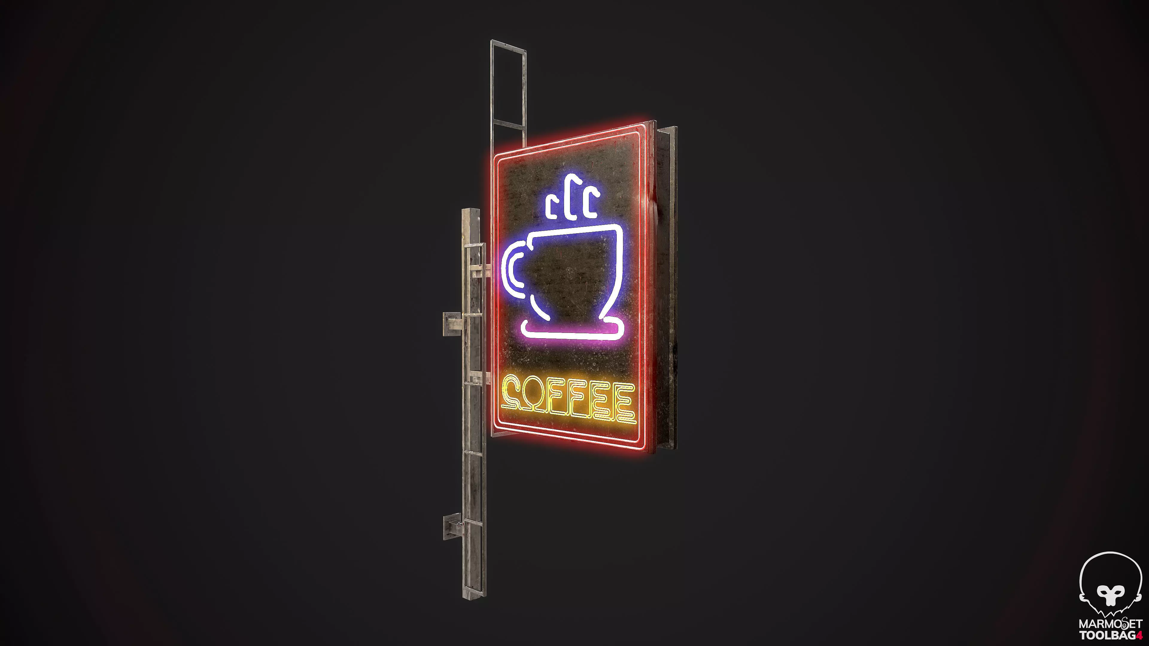 Coffee Neon signs Cyberpunk Optimized FOr games Low-poly 3D model