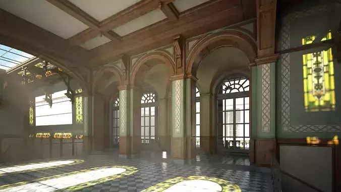 Classical Courtyard with Staircase 3D model