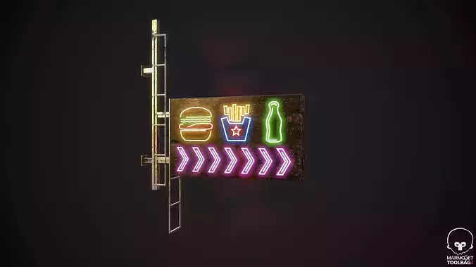 FastFood Neon signs Cyberpunk  Optimized FOr games  Low-poly 3D model