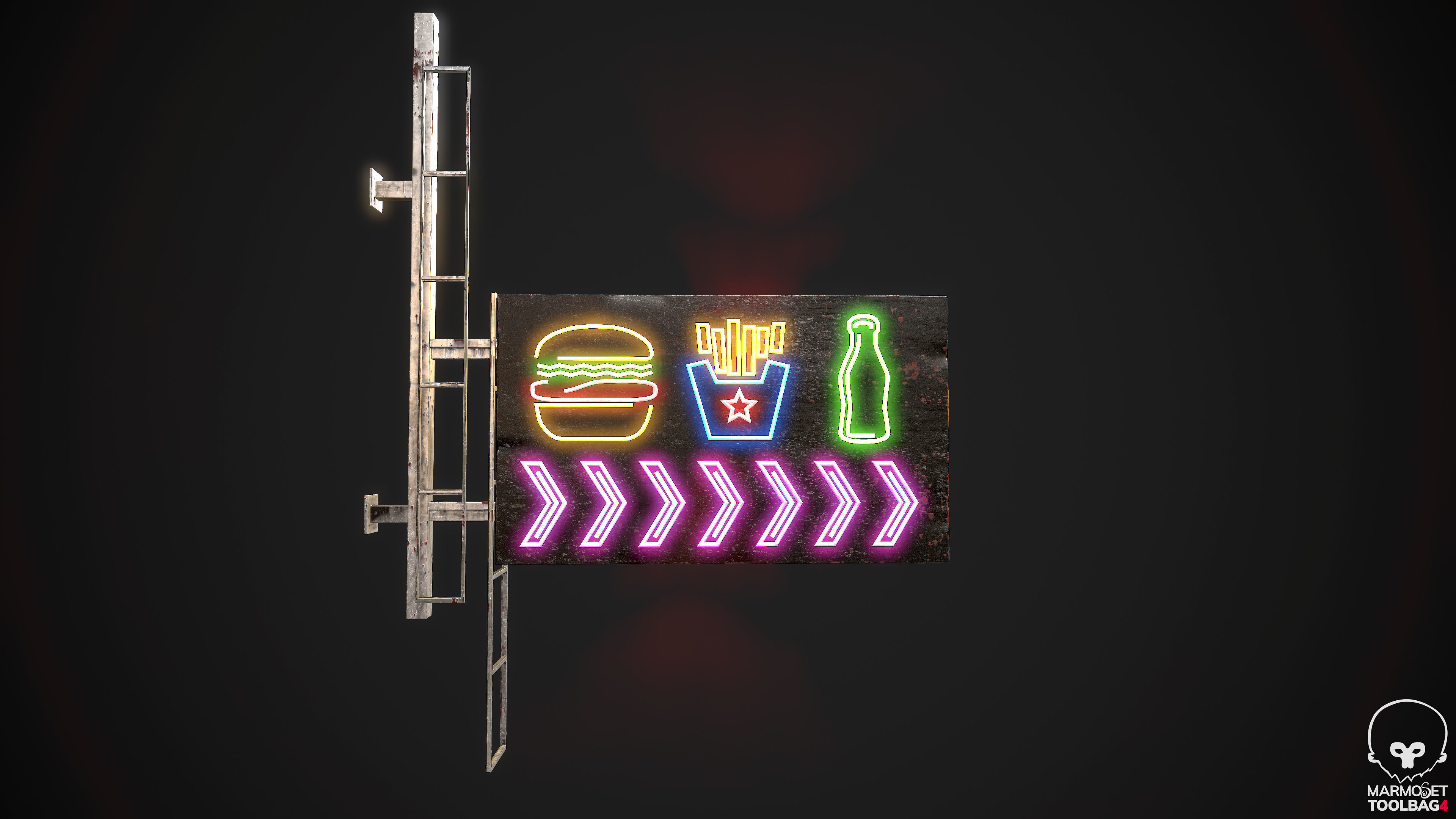 FastFood Neon signs Cyberpunk  Optimized FOr games  Low-poly 3D model_3