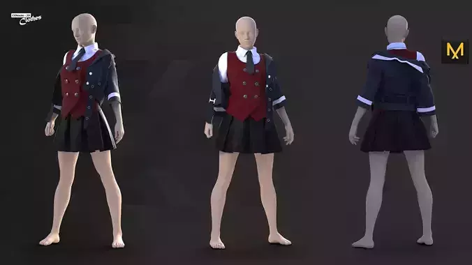 Girl School Uniform Jacket - 80 Marvelous Designer and Clo3D