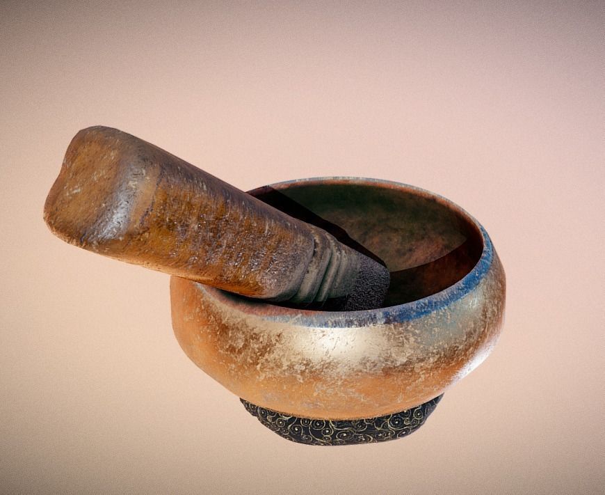 Mortar and pestle Low-poly 3D model_1
