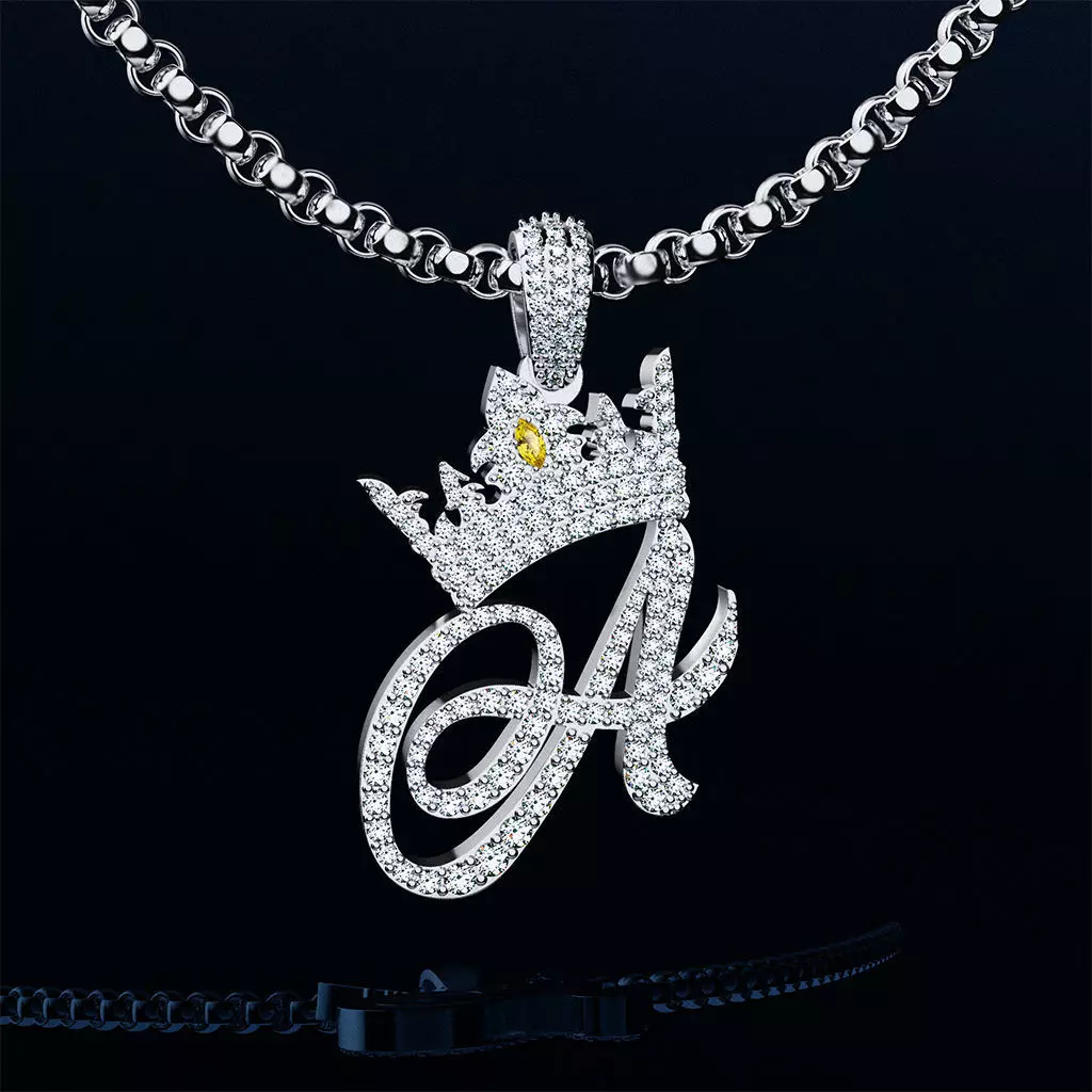 Crown and letter A pendant 3D print model